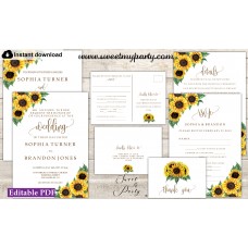 Sunflowers Invitation suite template,Sunflowers invitation set, (143)